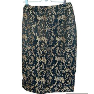 Worthington Women's Size 6 Jacquard Brocade Dressy Pencil Skirt Black Gold